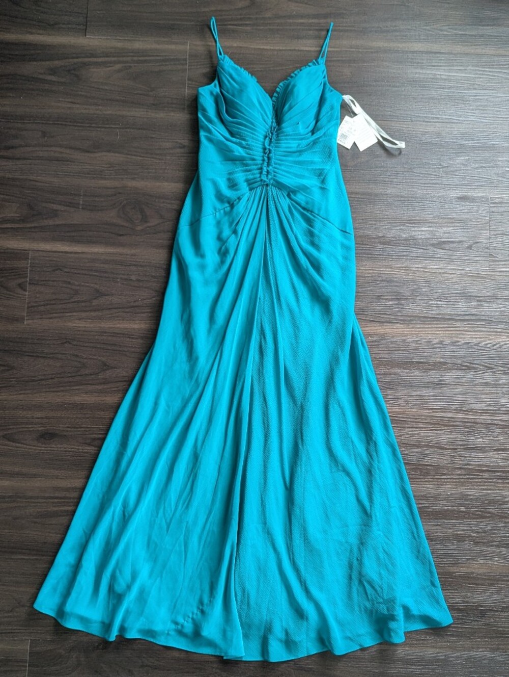 Truly Zac Posen Oasis Pleated Chiffon Gown 8 Turquoise Blue Formal Prom Gala